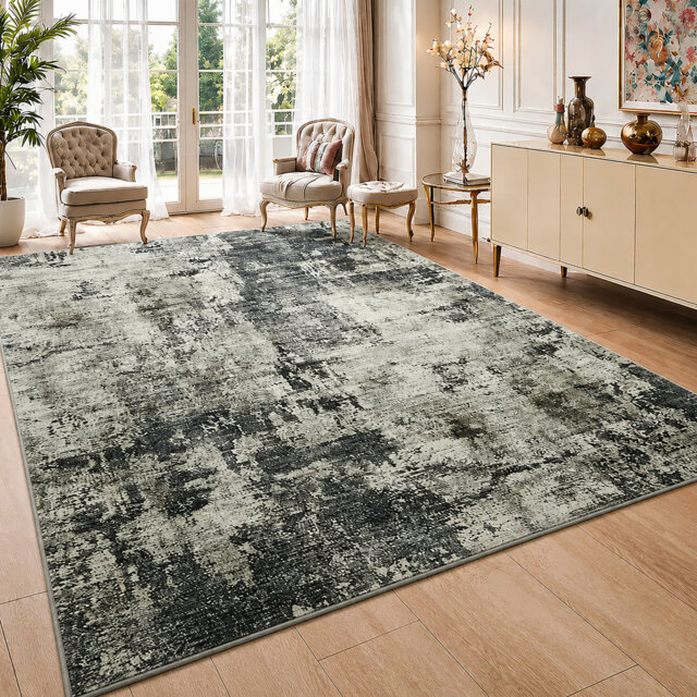 Traditional Isfahan Cashmere-Feel Area Rug & Runner, Non-Slip Washable Living Room Carpet