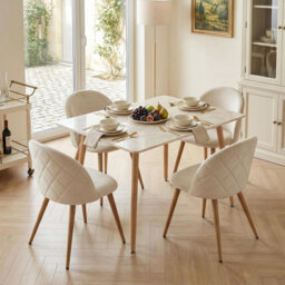Set of 4 Dining Chairs, Modern Scandinavian Style, Diamond Pattern Backrest, Oak Effect Legs, Green Velvet