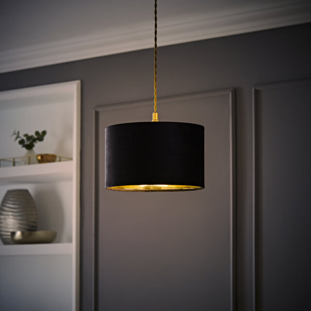 Aidar Linen Blend Drum Lamp Shade ( Slip-On ) in Black