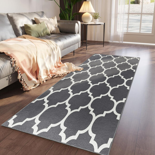 Aspire Homeware Grey Geometric Area Rug Modern Trellis Indoor Carpet