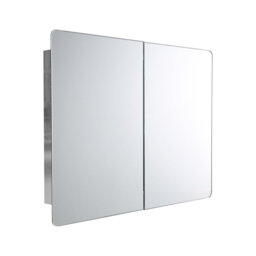 iBathUK Malmo Wall Mounted Stainless Steel Bathroom Mirror Cabinet, Modern Double Door Storage Unit with 3 Shelves, 600 x 800mm