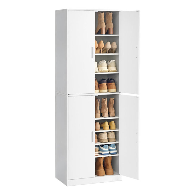 Wooden Five Tier Shoe Cabinet with Doors and Adjustable Shelves for Hallway Storage