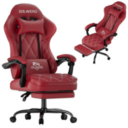Ergonomic Gaming Chair with Massage Lumbar Pillow & Footrest, Linkage Armrest Reclining Office Chair, Breathable PVC Leather Computer Desk Chair, Mult