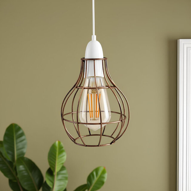 Metal Wire Cage Ceiling Light Shade Easy Fit Pendant Lampshade, Brushed Copper Vase Shape Hanging Lamp Shade for Living Room, Kitchen, Bedroom, Restau