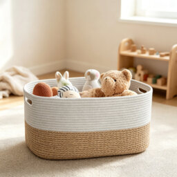 75L Large Rectangular Cotton Rope Storage Basket, 56 x 43 x 30.5cm, Brown, Woven Laundry Hamper for Blankets, Toys, Clothes and Towels, Ideal for Baby