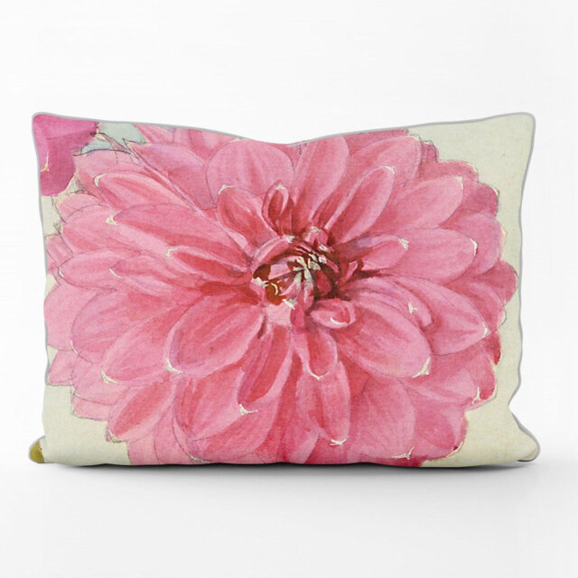 Khrystyna Cotton Floral Pink Rectangular Lumbar Cushion Cushion with Filling