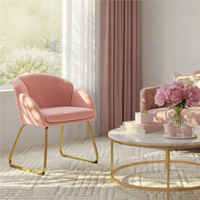 Flower Shape Tub Chair with Golden Metal Legs