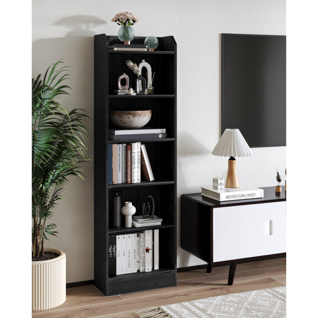 Bookcase, 6-Tier Narrow Tall Bookshelf, White Wooden Bookshelf with Adjustable Shelf, Open Storage Shelf for Bedroom, Living Room, Home Office