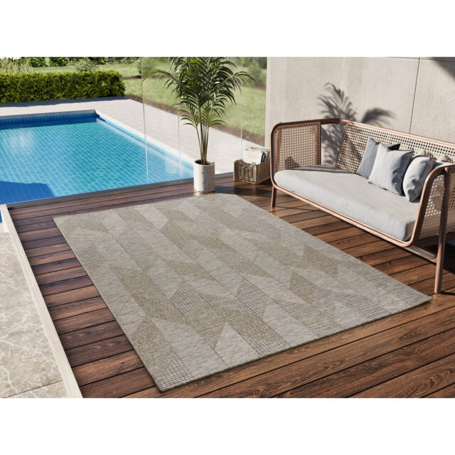 Jasmyn Geometric Shapes Flat Woven Flatweave Tan Area Rug