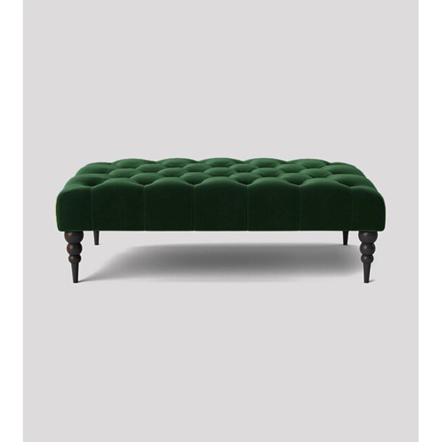 Alyana Rectangle Ottoman Bench with Wooden Legs - Plush Velvet Chesterfield Upholstered Footstool