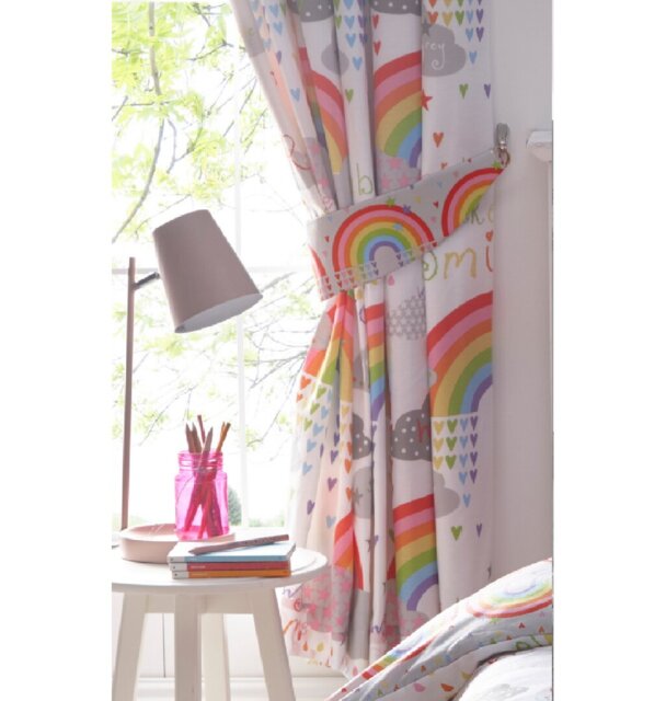 Lucille Happy Rainbow Kids Pencil Pleat Room Darkening Curtains (Set of 2)