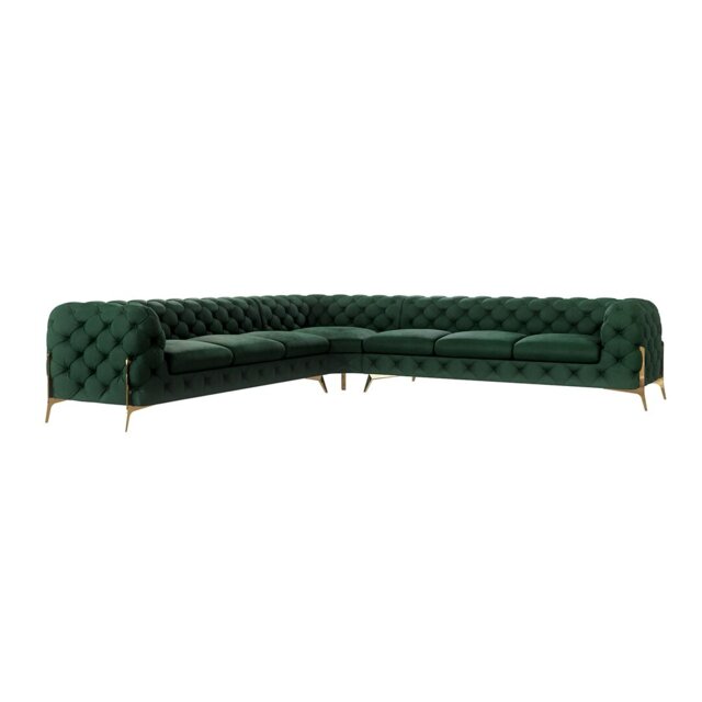 Chesterfield Corner Sofa L-Shape  with Gold Metal Legs