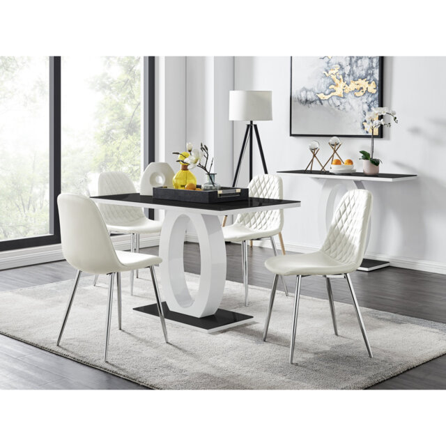 Scottsmoor Modern High Gloss & Glass Dining Table Set - 4 Scandi-Style Faux Leather Dining Chairs
