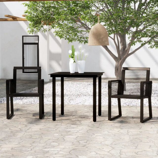Ebern Designs 3 Piece Garden Dining Set Black, 1 Table, 2 Chair
