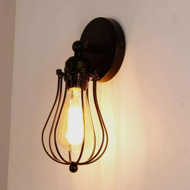 Industrial Led Wall Lights 12cm Rustic Red Balloon Cage 180° Rotatable Wall Mounted Sconces Up and Down Wall Lamp Indoor Home Retro for Essentials Bed