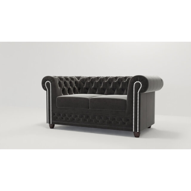 Chesterfield Hanna 2 Seater Sofa Made of Velvet Fabric with Solid Wood Legs