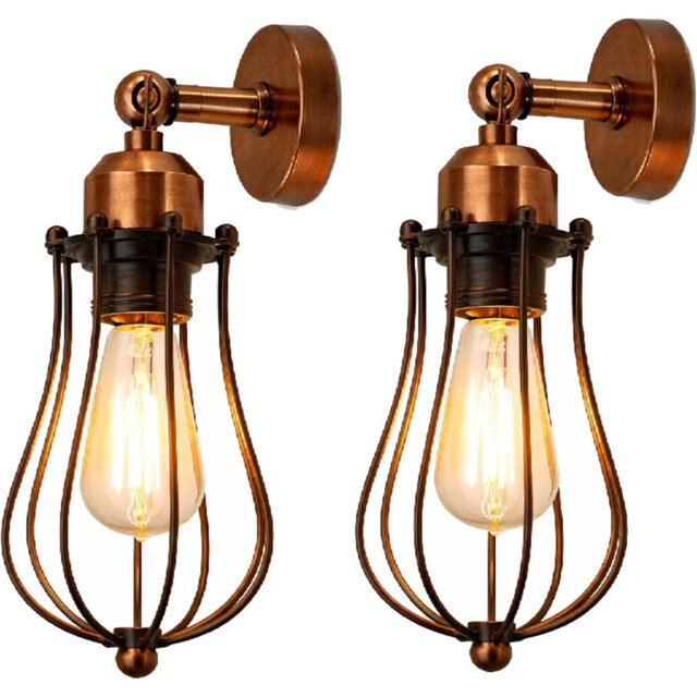 Vintage Industrial Adjustable E27 Wire Cage Wall Sconce, Oil Rubbed Indoor Wall Lamp