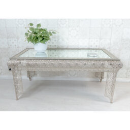 Fieldway Silver Embossed Metal & Glass Moroccan Style Coffee Table