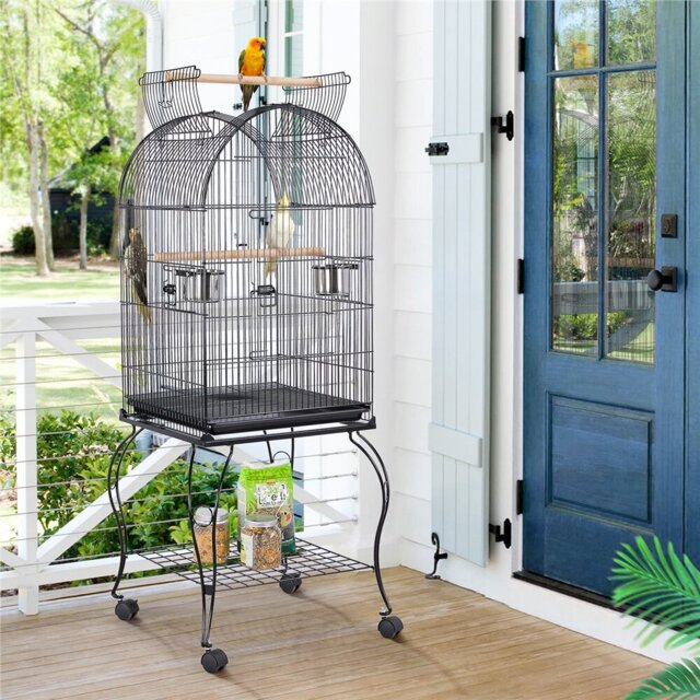 Gabrielson 149.86Cm Iron Play Top Floor Bird Cage with Wheels