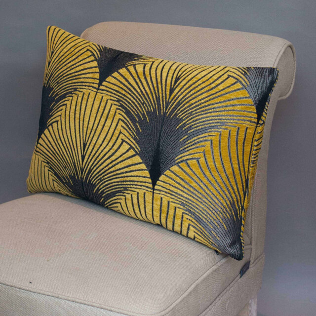 Art Deco Fan Cushion in Ochre and Silver