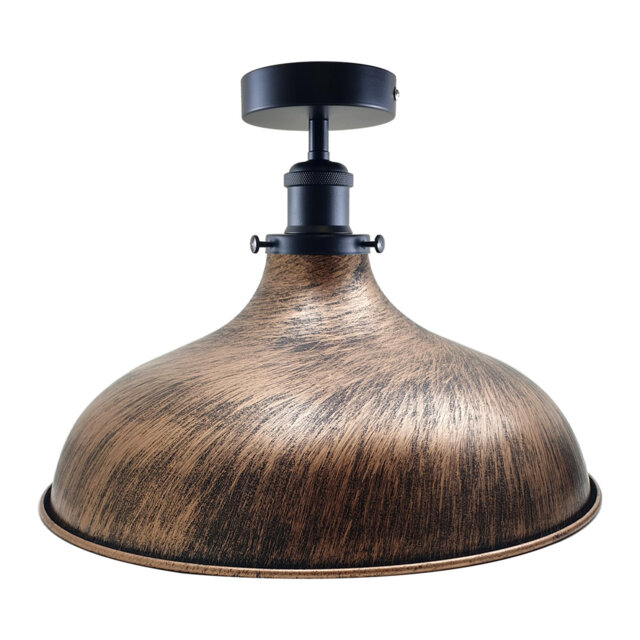Industrial Ceiling Light E27 Flush Mount 36cm Brushed Silver Lampshade Metal for Living Room Bedroom Porch Café