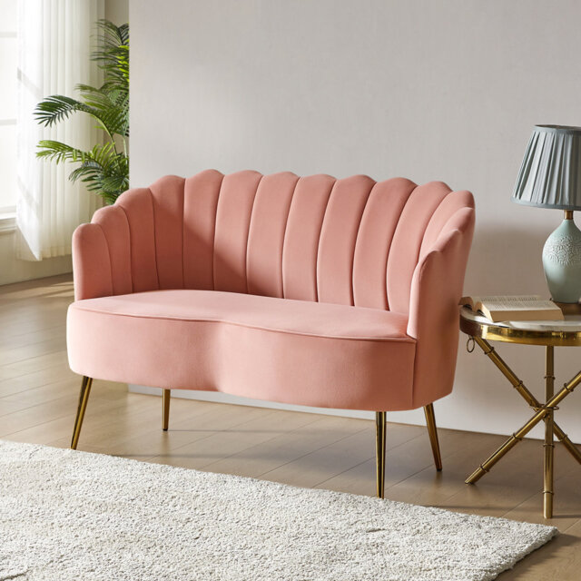Donata 128cm W Modern Velvet 2 Seat Sofa with Tufted Flower-Shaped Back