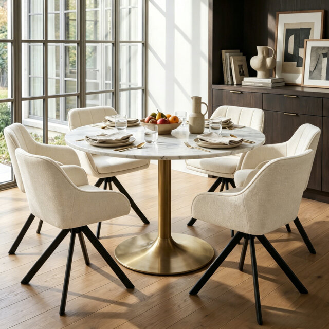 Modern Fabric Swivel Upholstered Dining Chair With Arm