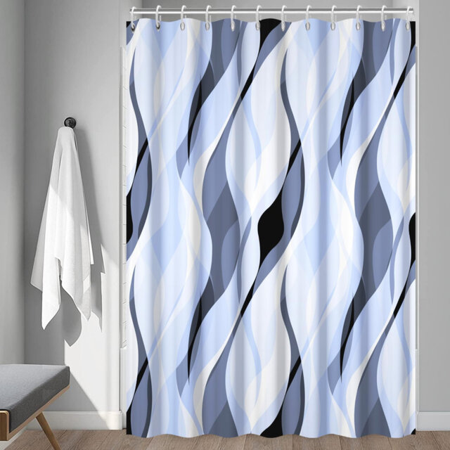 Light Blue Pack of 1 Modern Abstract Striped Shower Curtain Set with Hooks