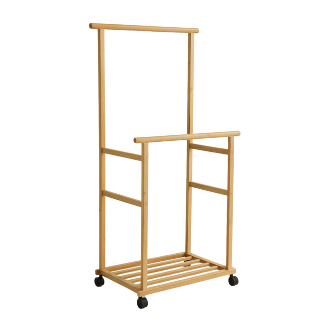Foxdale Portable Natural Bamboo Wooden Clothes Rail, Open Wardrobe, Clothes Rack, Garment Rack Shoe Storage