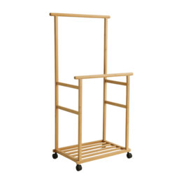 Foxdale Portable Natural Bamboo Wooden Clothes Rail, Open Wardrobe, Clothes Rack, Garment Rack Shoe Storage