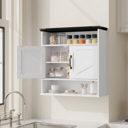 "23.6"" Wall-Mounted Bathroom Storage Cabinet with Barn Doors – Farmhouse Medicine Cabinet, Adjustable Shelving for Toilet, Vanity, Kitchen, Hallway – R"