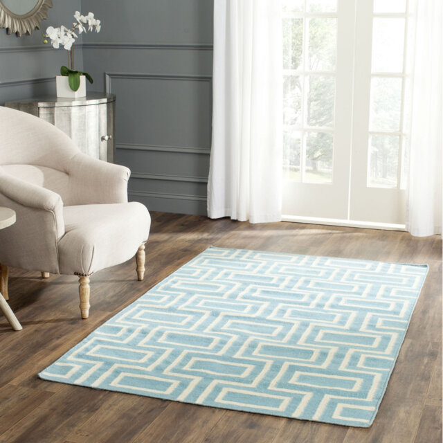 Normal Handmade Flatweave Wool Light Blue Rug