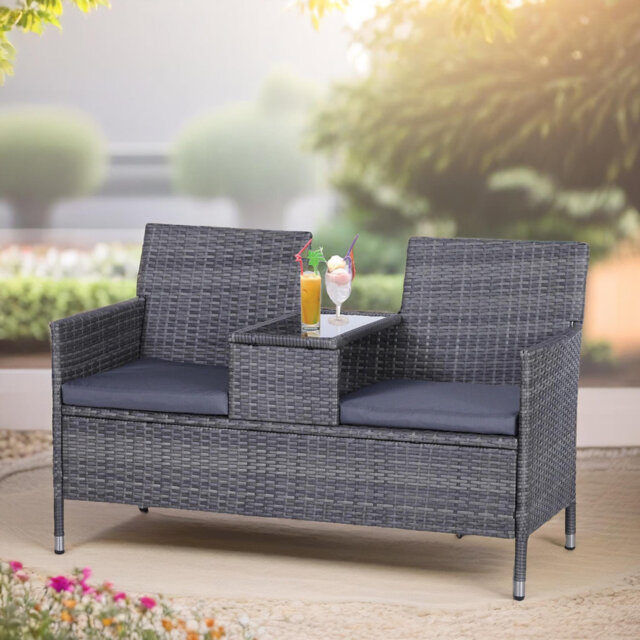 Polyrattan 2 Seater Outdoor Bench With Padded Cushions