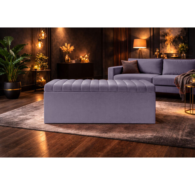 Royal Velvet Storage Ottoman Box with Hinged Lid - Lined Upholstered End of Bed Storage Bench - Soft Close Storage Seat - Made in UK