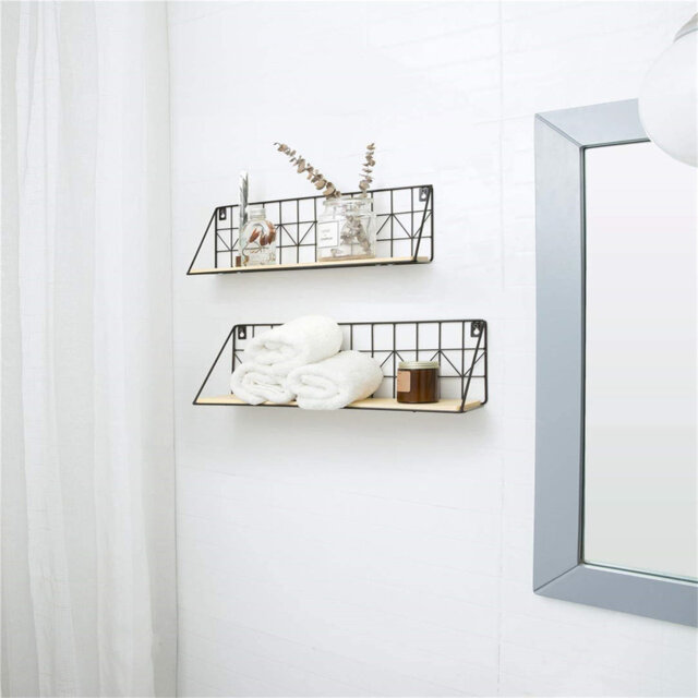 Wall Mounted Floating Shelves, Set of 2, Rustic Metal Wire Storage Shelves