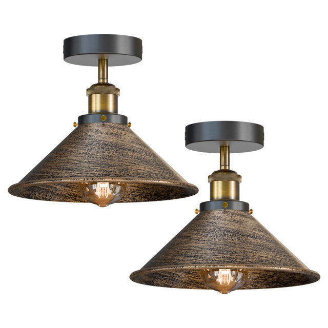 Yellow Brass Pack Of 2 E27 Flush Fitting Ceiling Light With 22Cm Lampshade Easy Fit Metal Semi Flush Mount Lighting For Kitchen Hallway Living