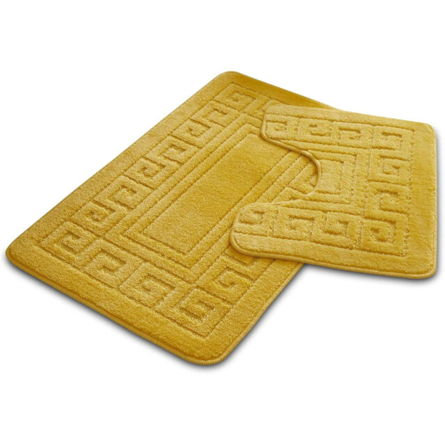 Bath Mat Set 2 Piece Machine Washable For Bathroom, Jacquard Greek Non Slip Quick Dry Shower Rugs & Bathtub Mats