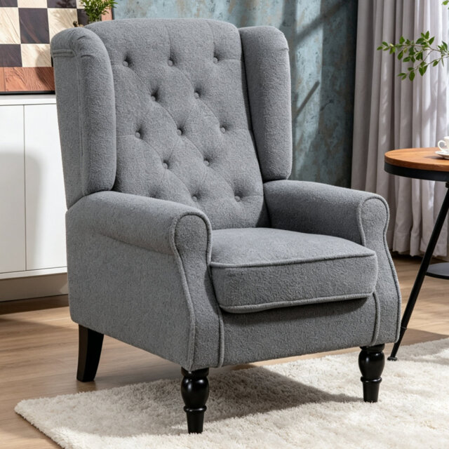 Wingback Accent Chair, Retro Upholstered Button Tufted Occasional Chair For Living Room And Bedroom,