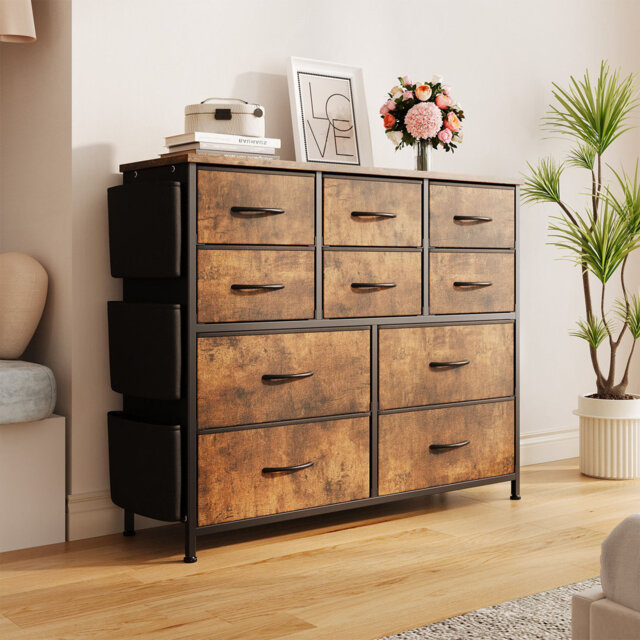 Modern Dresser for Bedroom with 10 Drawers Chest of Drawers Fabric Storage Drawer with Side Pockets for Kids Room Closet Hallway Entryway Living Room