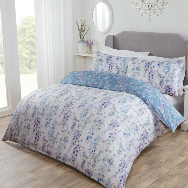 Wisteria Blue Floral Super Soft Polyester Duvet Set