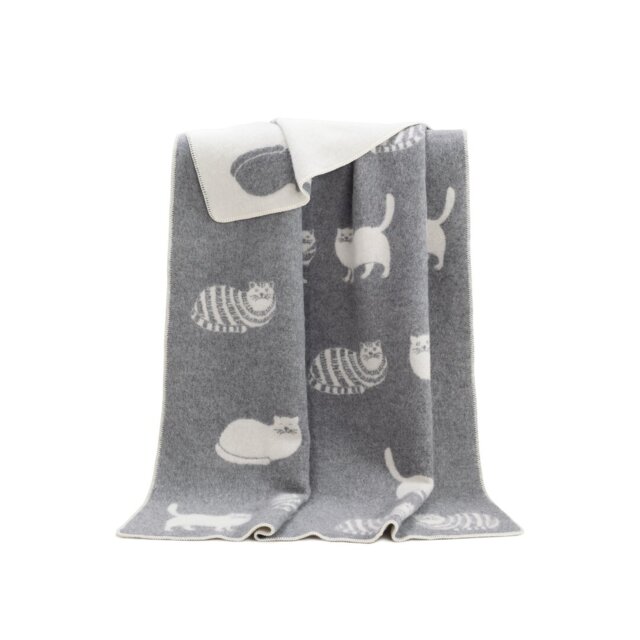 Grey Cat Wool Blanket