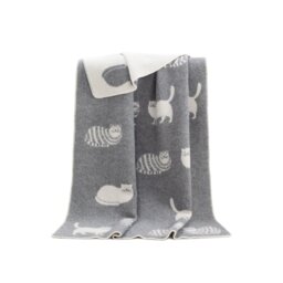 Grey Cat Wool Blanket