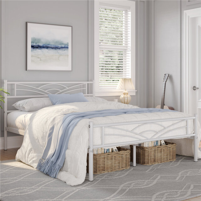 88.5cm Height Metal Bed Frame with Cloud-inspired Design Headboard
