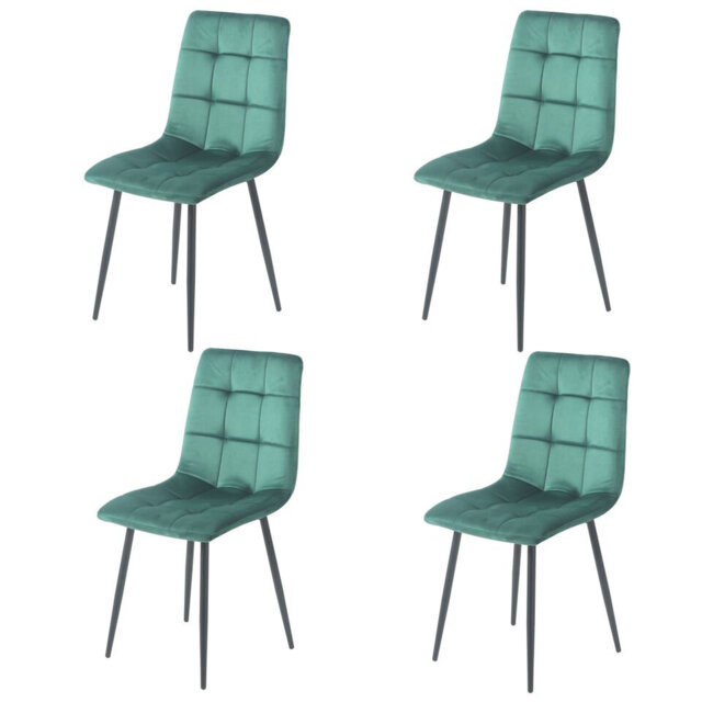 Set Of 4 Plush Velvet Padded Dining Chairs With Metal Legs Home Furniture