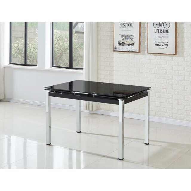 Graford Extendable Glass Top Metal Base Dining Table