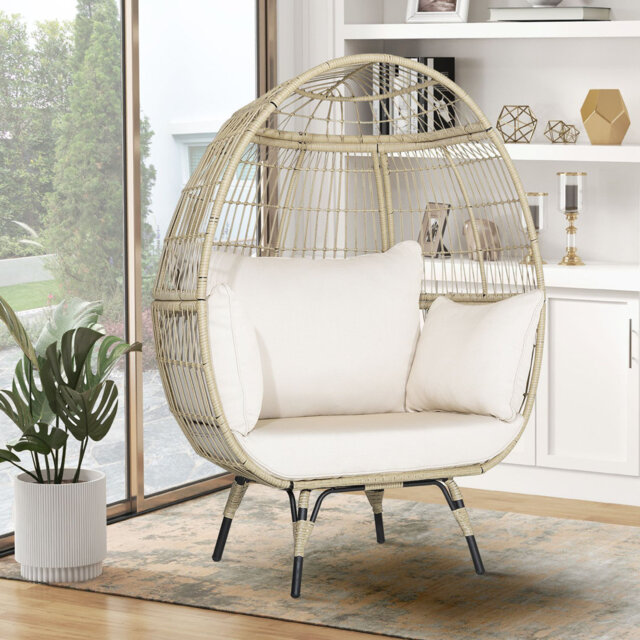 Rattan Egg Chair Oversized Lounger Indoor Outdoor Wicker Chair With 4 Cushions