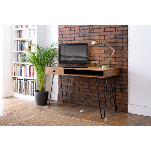Palumbo Solid Wood Top Metal Base Writing Desk
