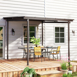 3 X 3m Lean-to Garden Pergola With Waterproof Hard Metal Roof, Snow & Wind Resistant, Powder Coated Frame, Ground Stakes & Screws Included, Outdoor Ha