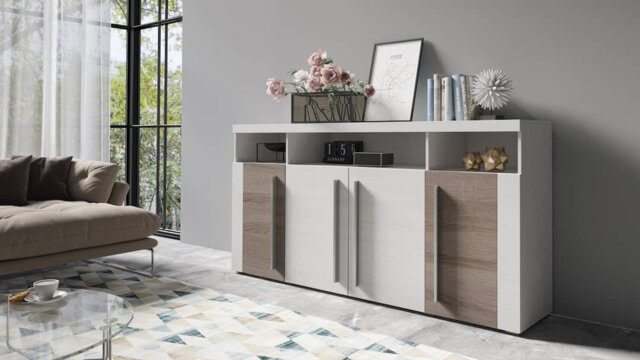 Rustic Pine & Oak Sonoma Belo 28 Sideboard Cabinet W182cm - Spacious Storage with Elegant Design