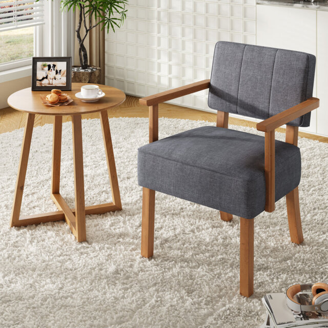 Faux Leather Accent Chair, Mid-Century Modern Armchair with Classic Vertical Stripe, Reading Leisure Chair with Wood Frame for Living Room